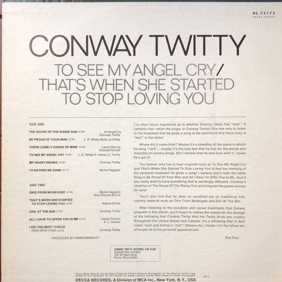 Conway Twitty To See My Angel Cry Vinyl Album '70 - Picture 6 of 6